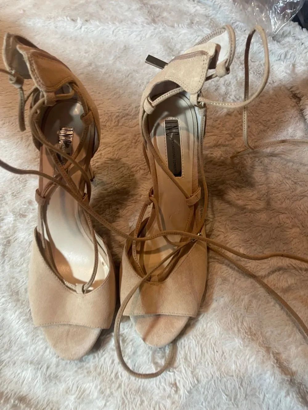 INC International Concepts Tan Suede Lace-Up Open-Toe Heels size 8M